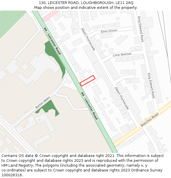 130, LEICESTER ROAD, LOUGHBOROUGH, LE11 2AQ: Location map and indicative extent of plot