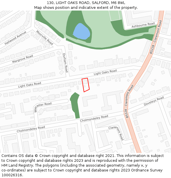 130, LIGHT OAKS ROAD, SALFORD, M6 8WL: Location map and indicative extent of plot