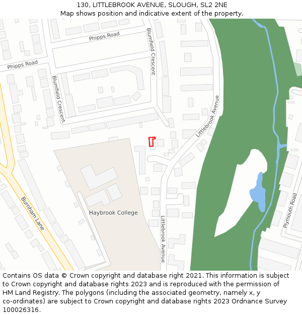 130, LITTLEBROOK AVENUE, SLOUGH, SL2 2NE: Location map and indicative extent of plot