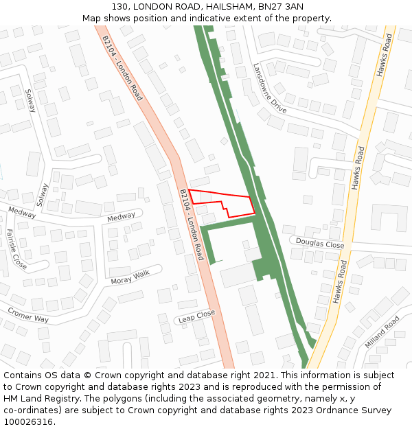 130, LONDON ROAD, HAILSHAM, BN27 3AN: Location map and indicative extent of plot
