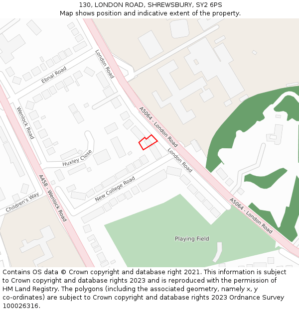 130, LONDON ROAD, SHREWSBURY, SY2 6PS: Location map and indicative extent of plot