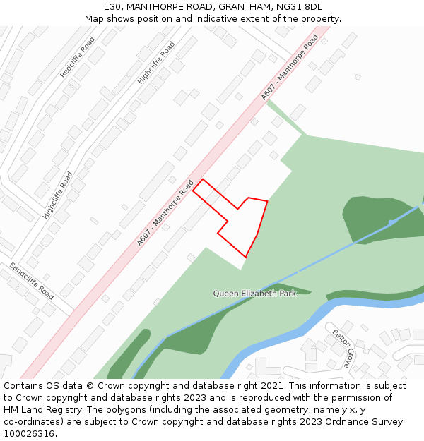 130, MANTHORPE ROAD, GRANTHAM, NG31 8DL: Location map and indicative extent of plot