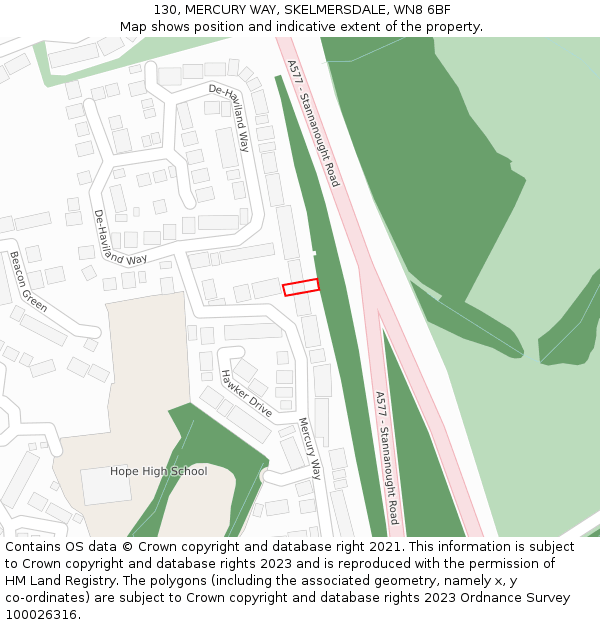 130, MERCURY WAY, SKELMERSDALE, WN8 6BF: Location map and indicative extent of plot