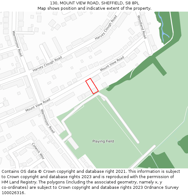 130, MOUNT VIEW ROAD, SHEFFIELD, S8 8PL: Location map and indicative extent of plot