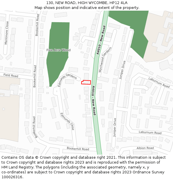 130, NEW ROAD, HIGH WYCOMBE, HP12 4LA: Location map and indicative extent of plot