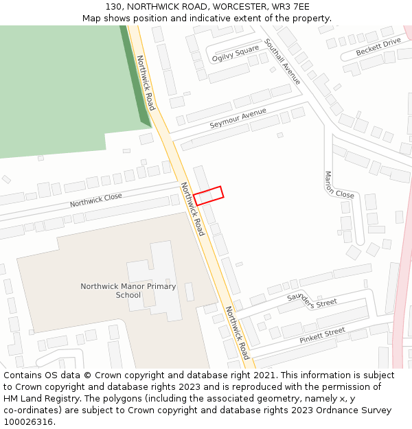130, NORTHWICK ROAD, WORCESTER, WR3 7EE: Location map and indicative extent of plot