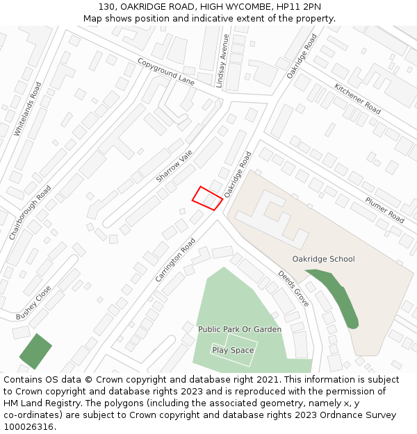 130, OAKRIDGE ROAD, HIGH WYCOMBE, HP11 2PN: Location map and indicative extent of plot
