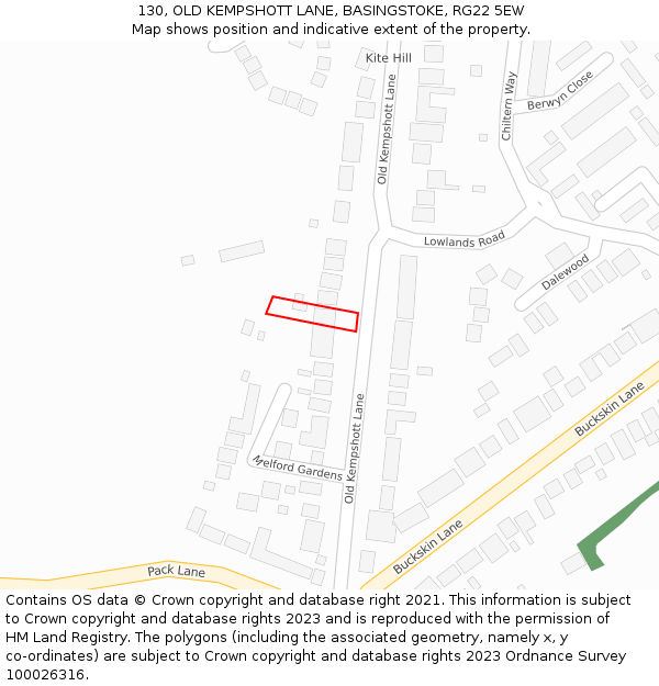 130, OLD KEMPSHOTT LANE, BASINGSTOKE, RG22 5EW: Location map and indicative extent of plot