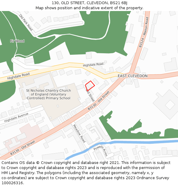 130, OLD STREET, CLEVEDON, BS21 6BJ: Location map and indicative extent of plot