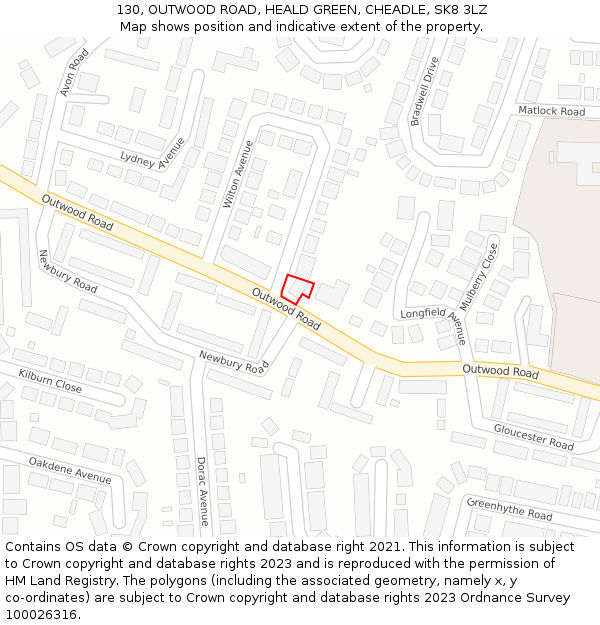 130, OUTWOOD ROAD, HEALD GREEN, CHEADLE, SK8 3LZ: Location map and indicative extent of plot