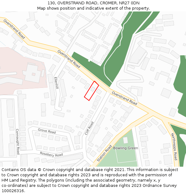 130, OVERSTRAND ROAD, CROMER, NR27 0DN: Location map and indicative extent of plot