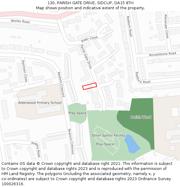 130, PARISH GATE DRIVE, SIDCUP, DA15 8TH: Location map and indicative extent of plot