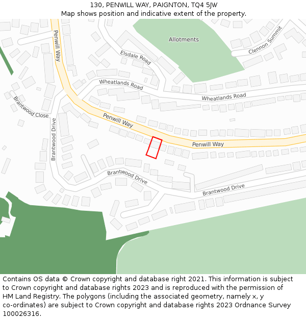 130, PENWILL WAY, PAIGNTON, TQ4 5JW: Location map and indicative extent of plot