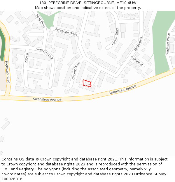 130, PEREGRINE DRIVE, SITTINGBOURNE, ME10 4UW: Location map and indicative extent of plot