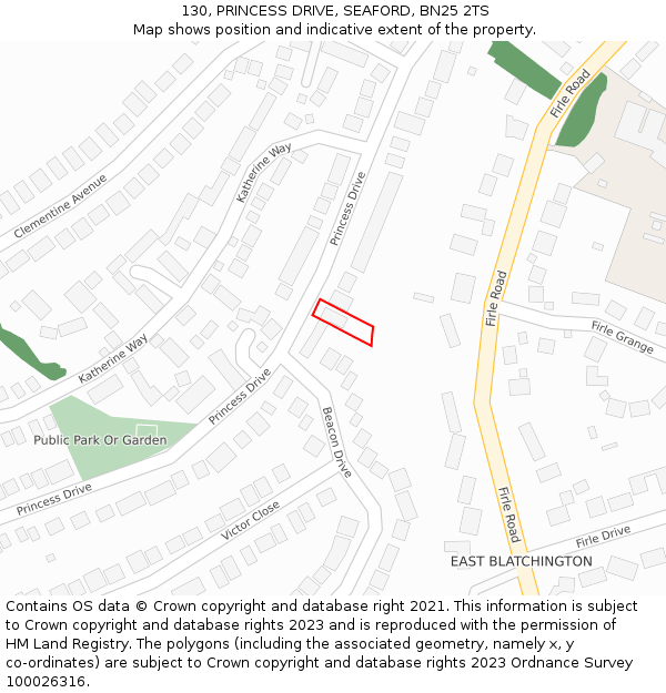 130, PRINCESS DRIVE, SEAFORD, BN25 2TS: Location map and indicative extent of plot