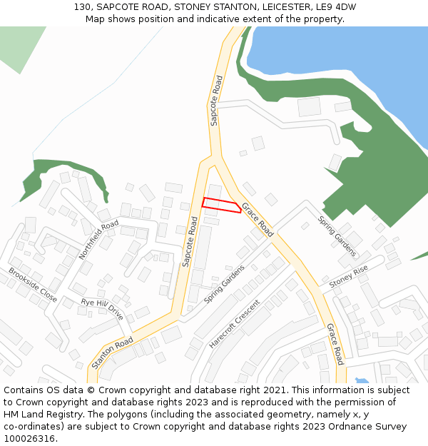 130, SAPCOTE ROAD, STONEY STANTON, LEICESTER, LE9 4DW: Location map and indicative extent of plot