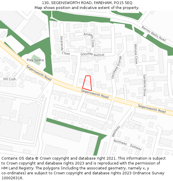 130, SEGENSWORTH ROAD, FAREHAM, PO15 5EQ: Location map and indicative extent of plot