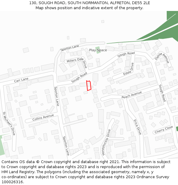 130, SOUGH ROAD, SOUTH NORMANTON, ALFRETON, DE55 2LE: Location map and indicative extent of plot