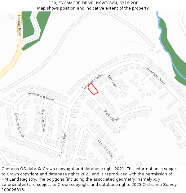 130, SYCAMORE DRIVE, NEWTOWN, SY16 2QE: Location map and indicative extent of plot