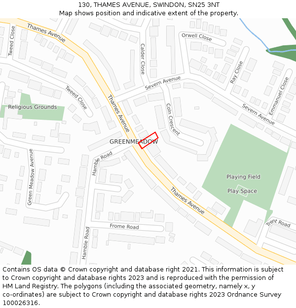 130, THAMES AVENUE, SWINDON, SN25 3NT: Location map and indicative extent of plot
