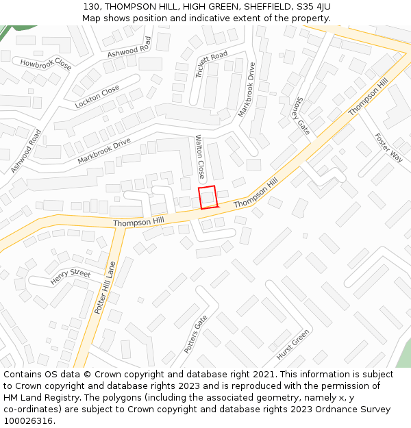 130, THOMPSON HILL, HIGH GREEN, SHEFFIELD, S35 4JU: Location map and indicative extent of plot