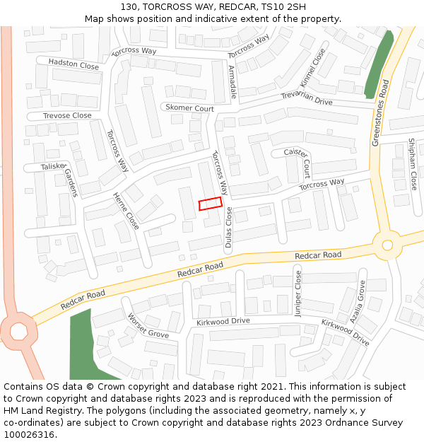 130, TORCROSS WAY, REDCAR, TS10 2SH: Location map and indicative extent of plot