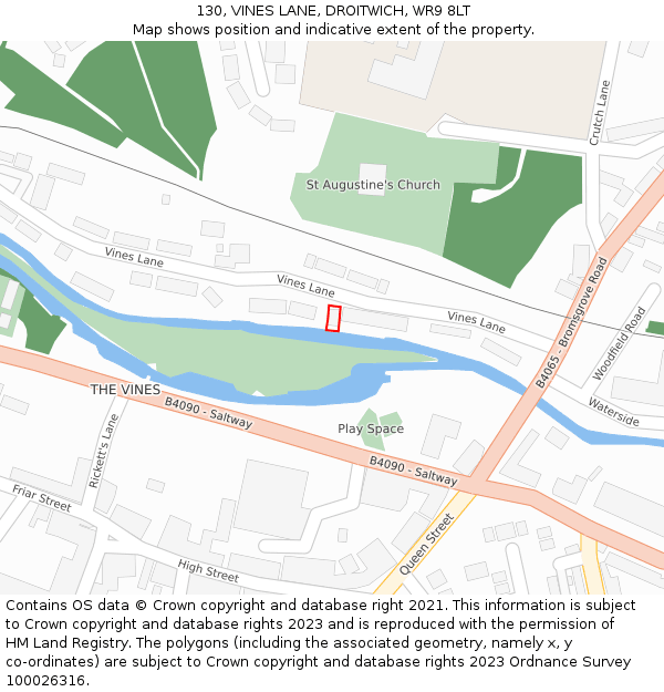 130, VINES LANE, DROITWICH, WR9 8LT: Location map and indicative extent of plot