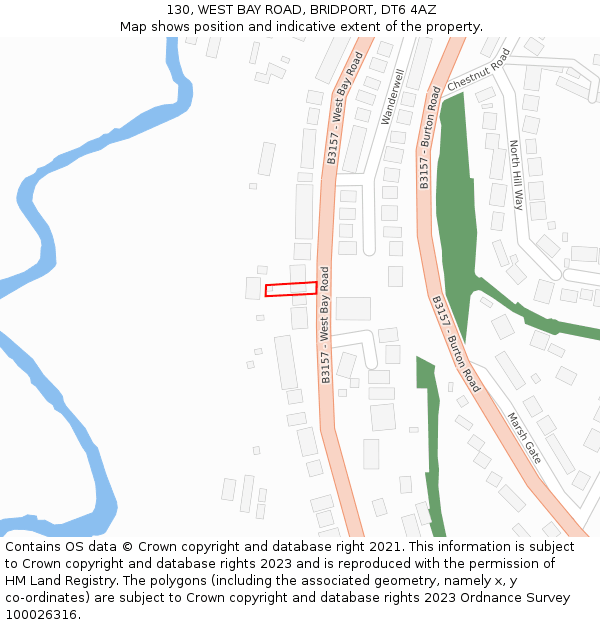 130, WEST BAY ROAD, BRIDPORT, DT6 4AZ: Location map and indicative extent of plot