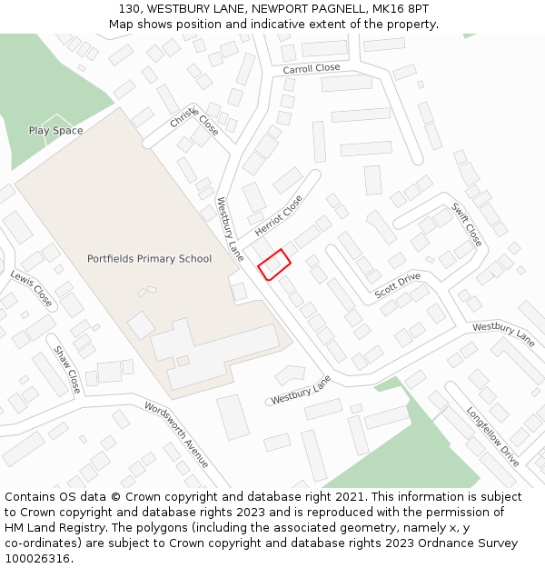 130, WESTBURY LANE, NEWPORT PAGNELL, MK16 8PT: Location map and indicative extent of plot