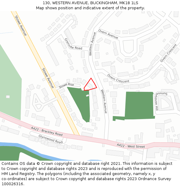 130, WESTERN AVENUE, BUCKINGHAM, MK18 1LS: Location map and indicative extent of plot