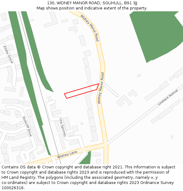 130, WIDNEY MANOR ROAD, SOLIHULL, B91 3JJ: Location map and indicative extent of plot