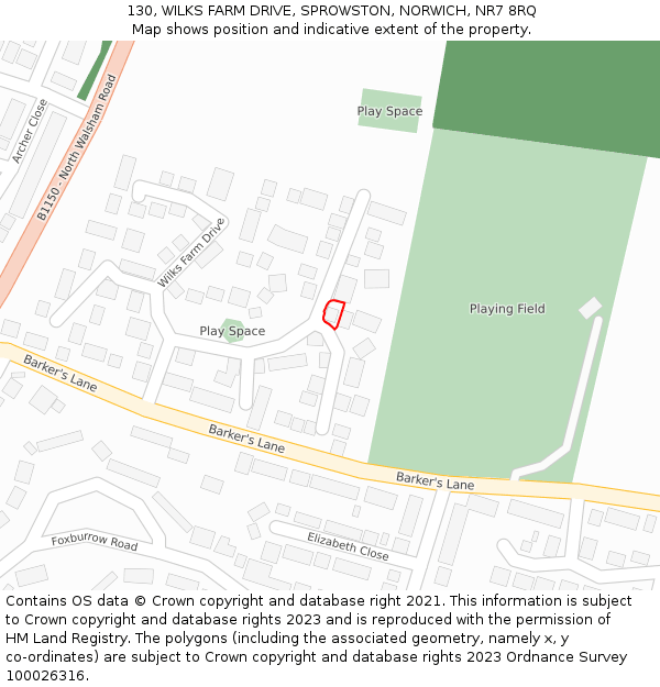 130, WILKS FARM DRIVE, SPROWSTON, NORWICH, NR7 8RQ: Location map and indicative extent of plot