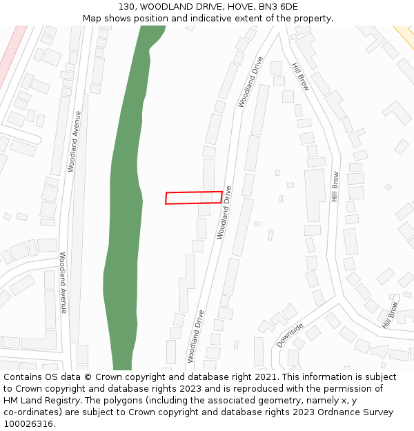 130, WOODLAND DRIVE, HOVE, BN3 6DE: Location map and indicative extent of plot