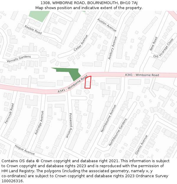 1308, WIMBORNE ROAD, BOURNEMOUTH, BH10 7AJ: Location map and indicative extent of plot