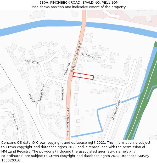 130A, PINCHBECK ROAD, SPALDING, PE11 1QN: Location map and indicative extent of plot