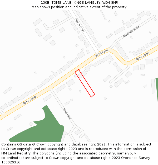 130B, TOMS LANE, KINGS LANGLEY, WD4 8NR: Location map and indicative extent of plot