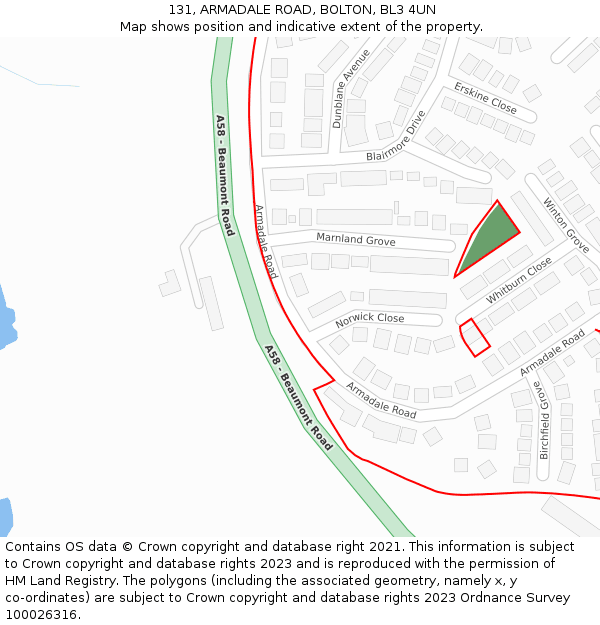 131, ARMADALE ROAD, BOLTON, BL3 4UN: Location map and indicative extent of plot