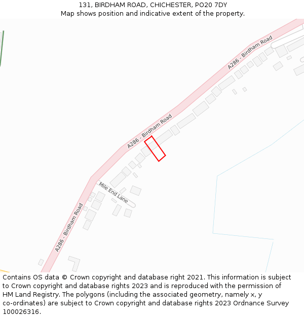 131, BIRDHAM ROAD, CHICHESTER, PO20 7DY: Location map and indicative extent of plot