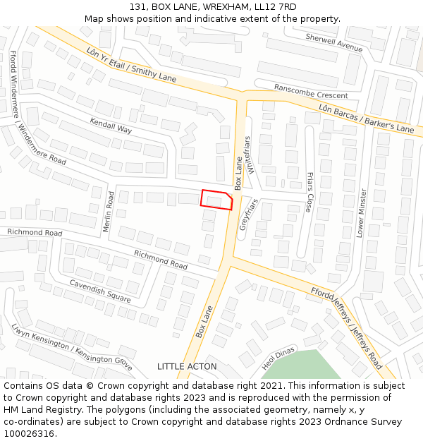 131, BOX LANE, WREXHAM, LL12 7RD: Location map and indicative extent of plot