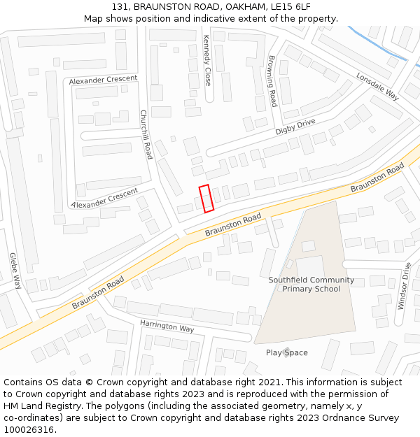 131, BRAUNSTON ROAD, OAKHAM, LE15 6LF: Location map and indicative extent of plot