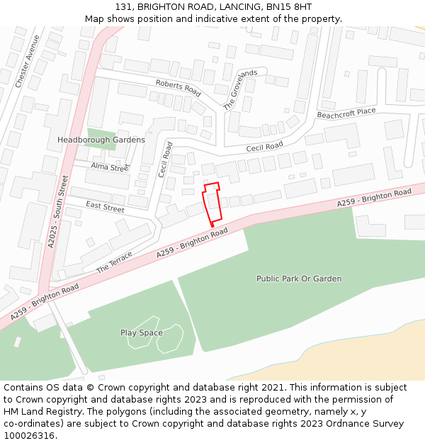 131, BRIGHTON ROAD, LANCING, BN15 8HT: Location map and indicative extent of plot