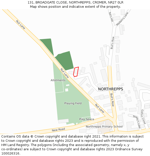 131, BROADGATE CLOSE, NORTHREPPS, CROMER, NR27 0LR: Location map and indicative extent of plot