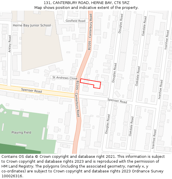 131, CANTERBURY ROAD, HERNE BAY, CT6 5RZ: Location map and indicative extent of plot