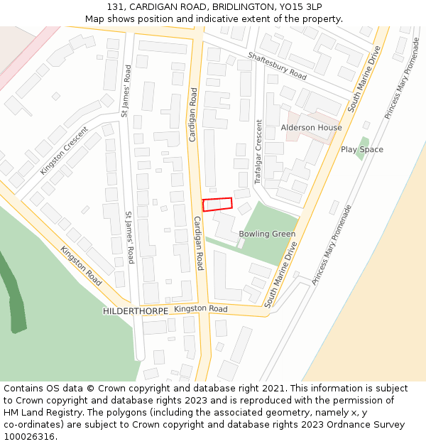 131, CARDIGAN ROAD, BRIDLINGTON, YO15 3LP: Location map and indicative extent of plot