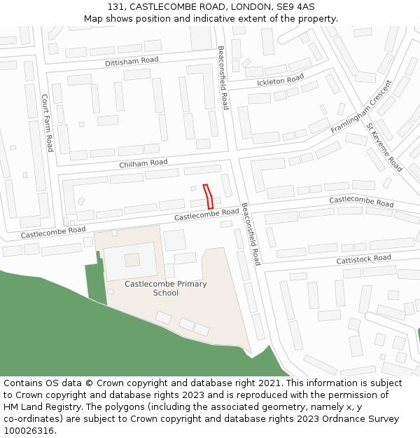 131, CASTLECOMBE ROAD, LONDON, SE9 4AS: Location map and indicative extent of plot