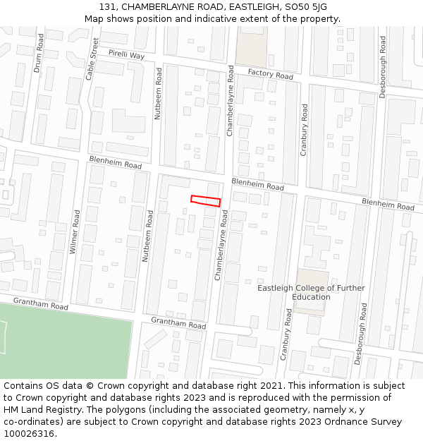 131, CHAMBERLAYNE ROAD, EASTLEIGH, SO50 5JG: Location map and indicative extent of plot