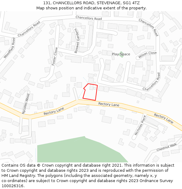 131, CHANCELLORS ROAD, STEVENAGE, SG1 4TZ: Location map and indicative extent of plot