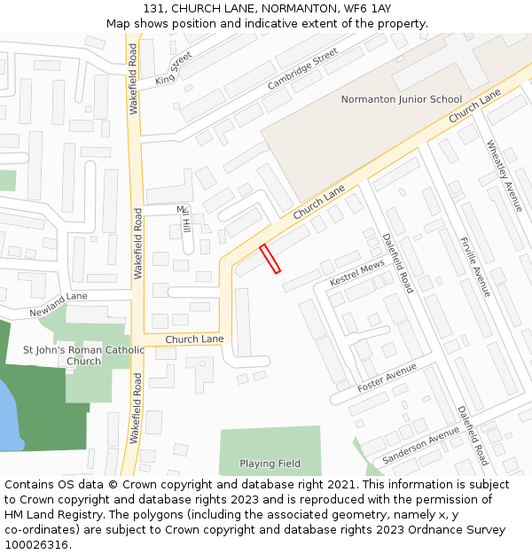 131, CHURCH LANE, NORMANTON, WF6 1AY: Location map and indicative extent of plot