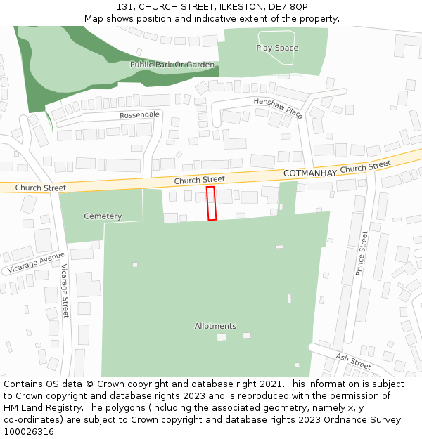 131, CHURCH STREET, ILKESTON, DE7 8QP: Location map and indicative extent of plot
