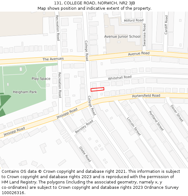 131, COLLEGE ROAD, NORWICH, NR2 3JB: Location map and indicative extent of plot